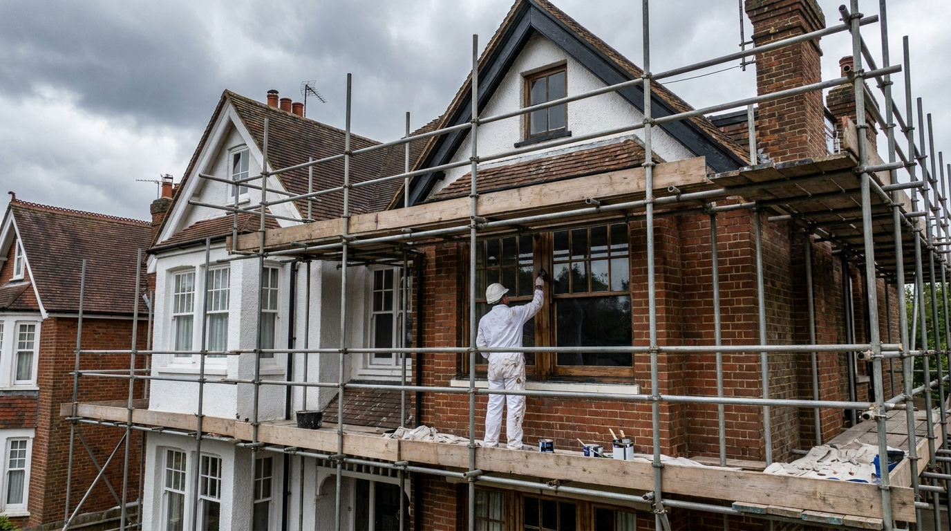 Professional painter and decorator working on a period house in St Albans